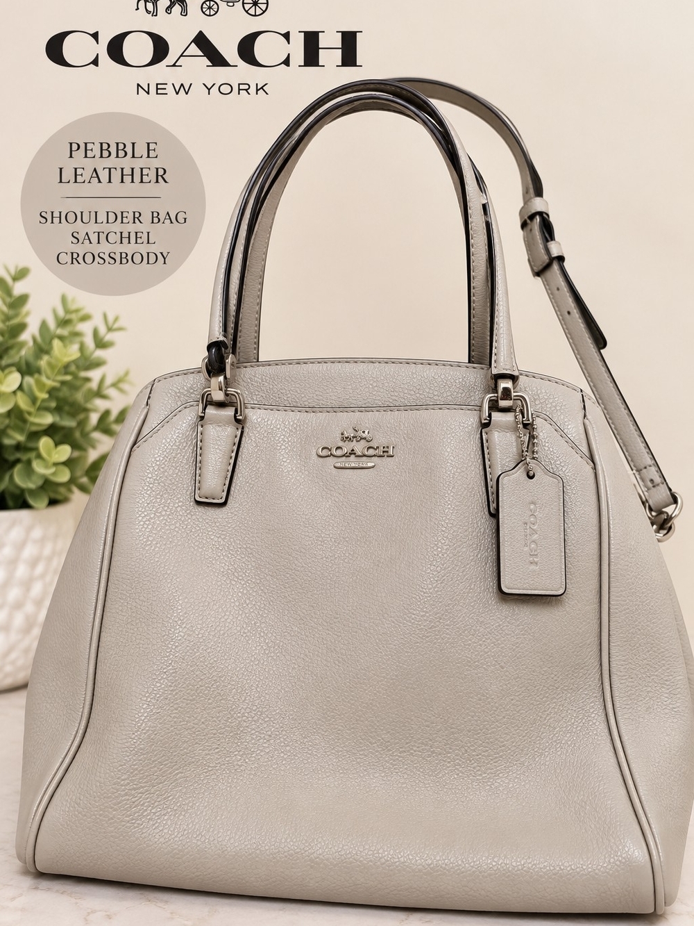 Coach Phoebe Pebble Leather Satchel Shoulder Bag Gray F35723